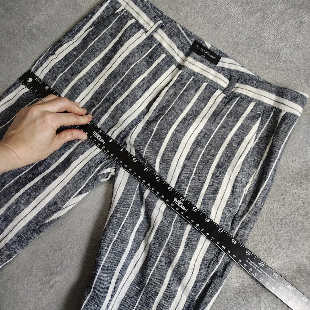 Banana Republic Avery Pants Linen Cotton‎ Stretch Striped Blue White Womens 4